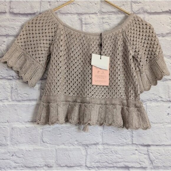 SPELL Atlantic Crochet Sweater Top XS NEW Shell Beige Bohemian Hippie Knit - Picture 4 of 6